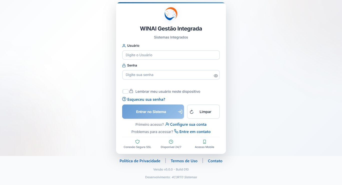 Tela de login do WINAI, com usuário e senha do Winthor
